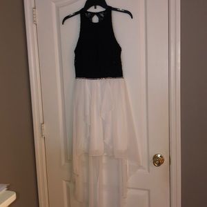 Jodi Kristopher Black & White Lace high low dress